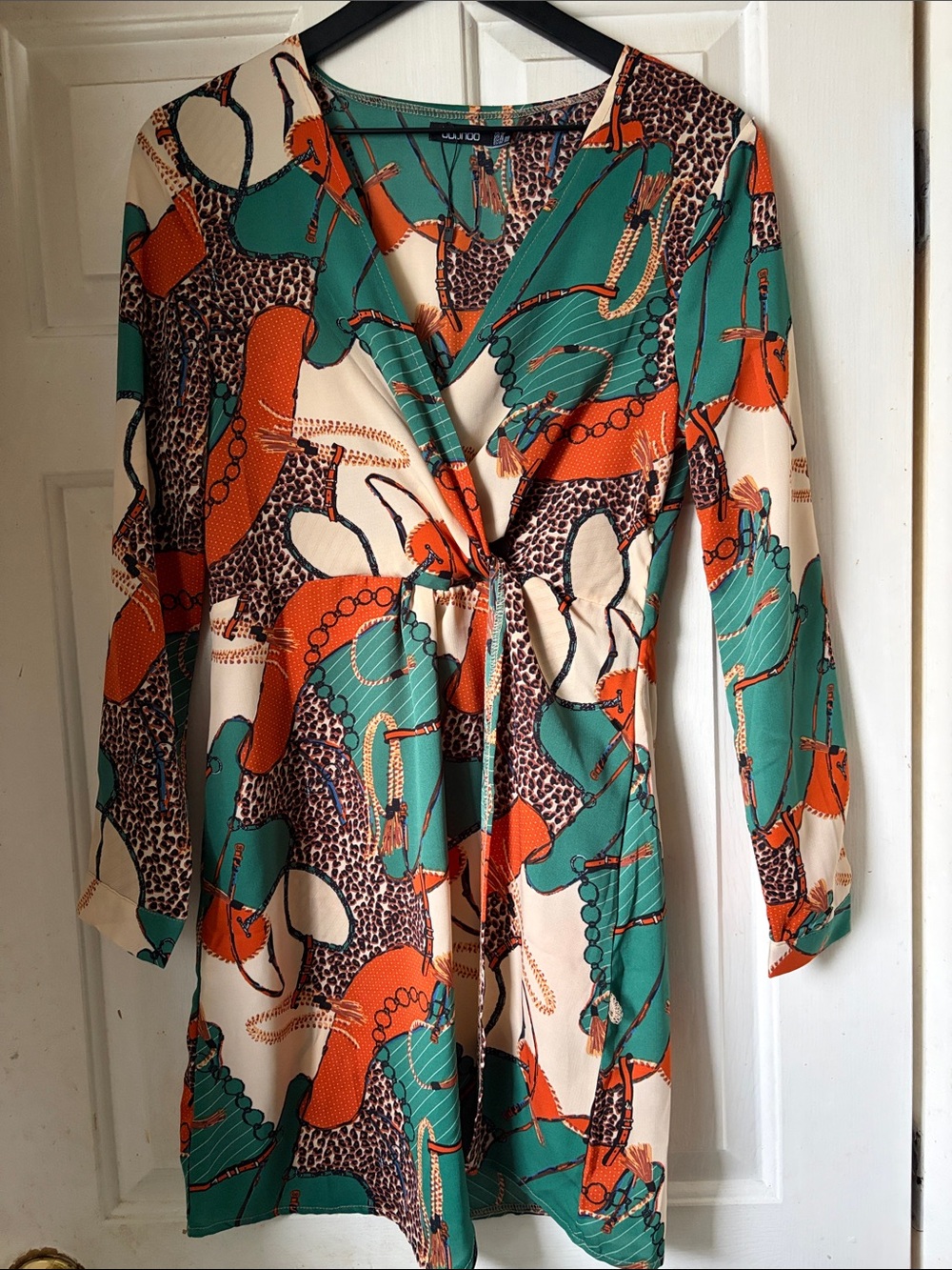 Boohoo Stylish Green & Orange Printed Wrap Dress